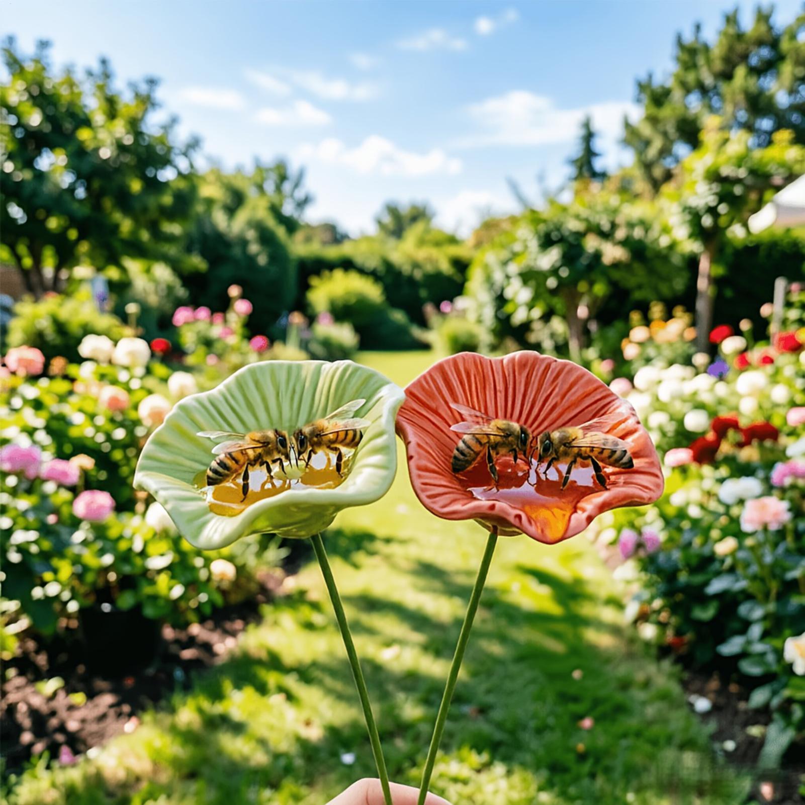 4Pcs Ceramic Bee Watering Bowl - Garden Weather Station 评论和价格